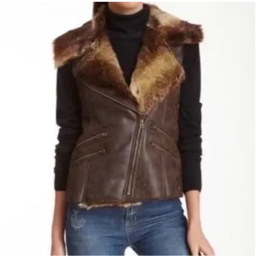 MO X MEMBERS ONLY FAUX LEATHER FAUX FUR VEST SIZE MEDIUM EUC